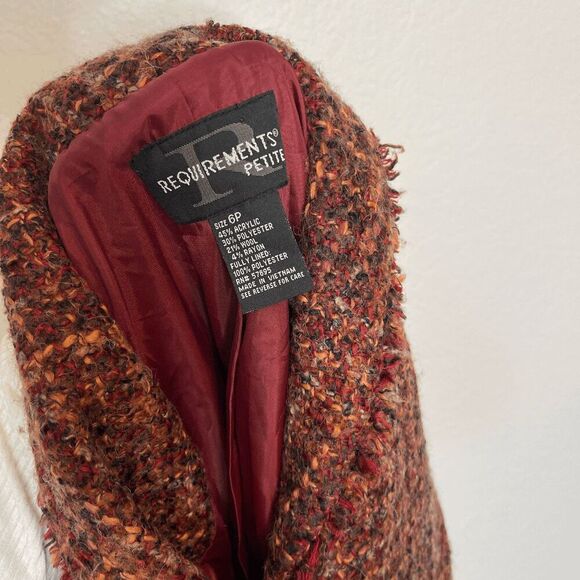 Vintage 90s Y2k Preppy Tweed Red Blazer Jacket With Fringe - Picture 6 of 6